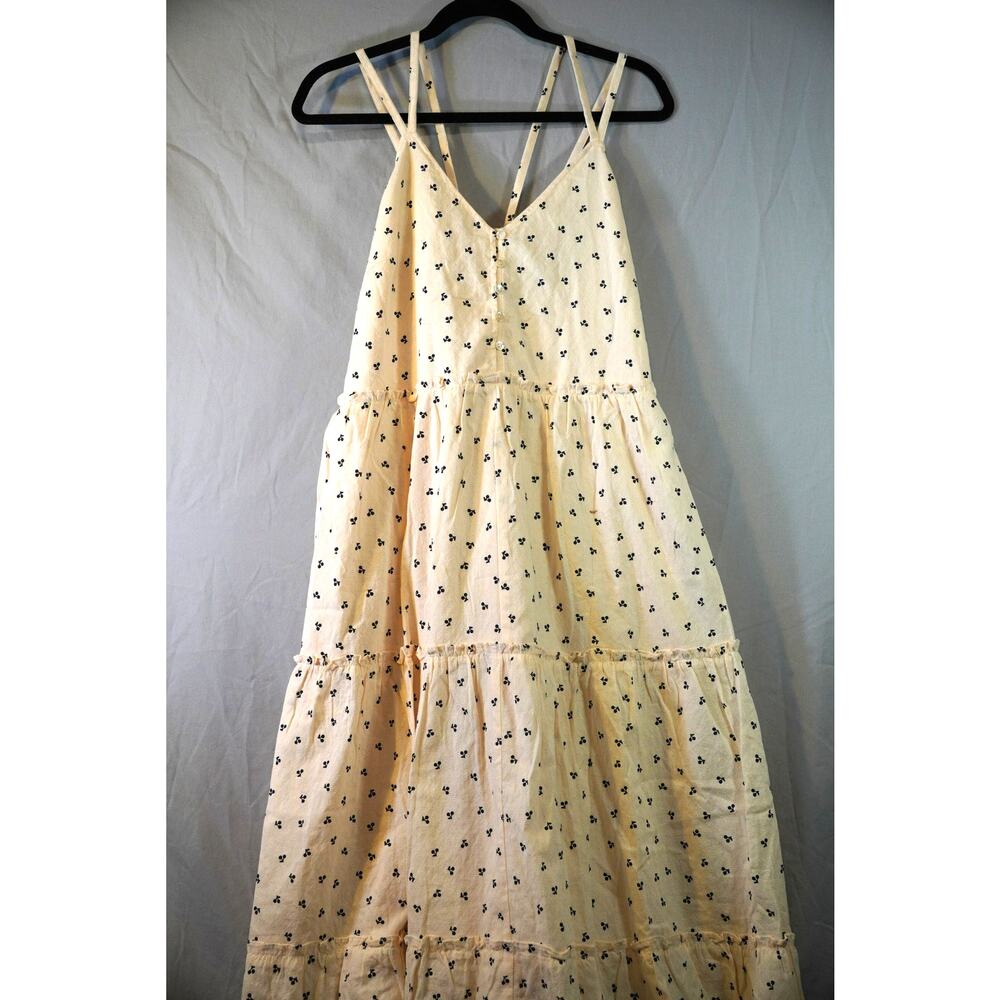 FRNCH Paris Elise Tiered Maxi Dress Cream Floral Cherry Print Strappy Large NWT
